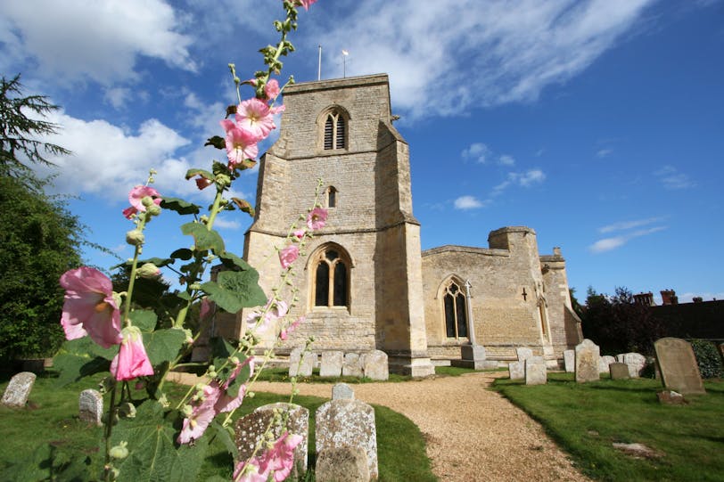 West Tower and Churchyard with Pink Flowers, Great Milton, England
