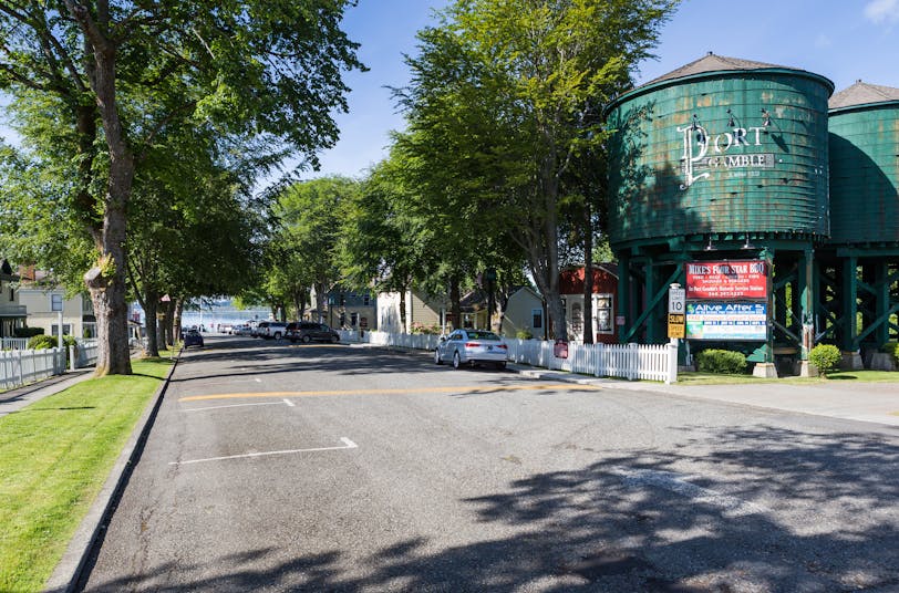 N Rainier Ave. with Water Towers