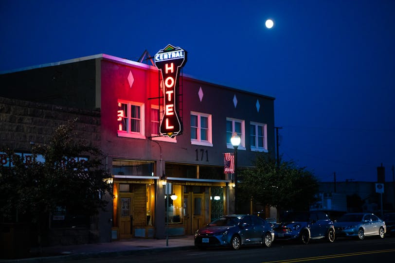 Historic Central Hotel by Night - Burns, Oregon