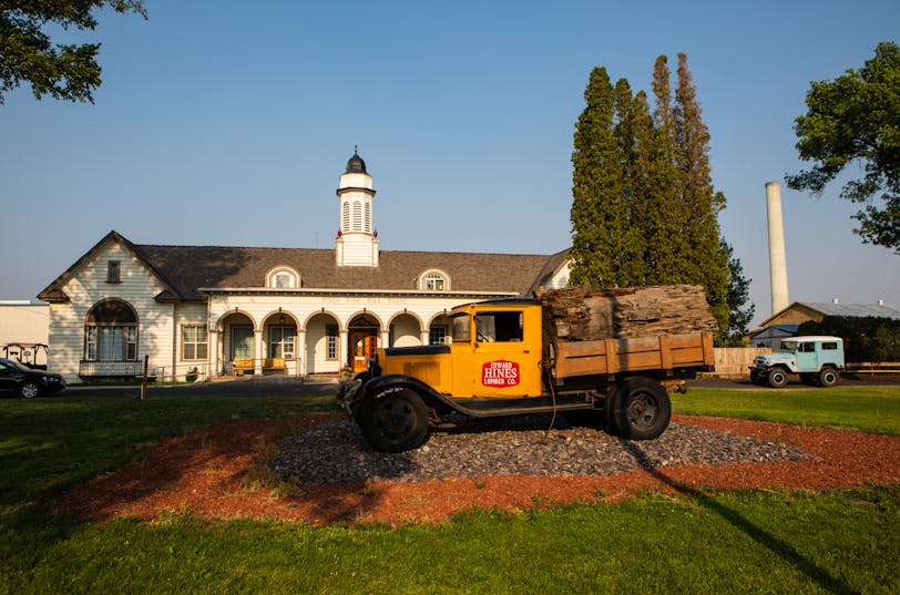Vintage lumber truck, Hines Pine Mill House, Hines, Oregon