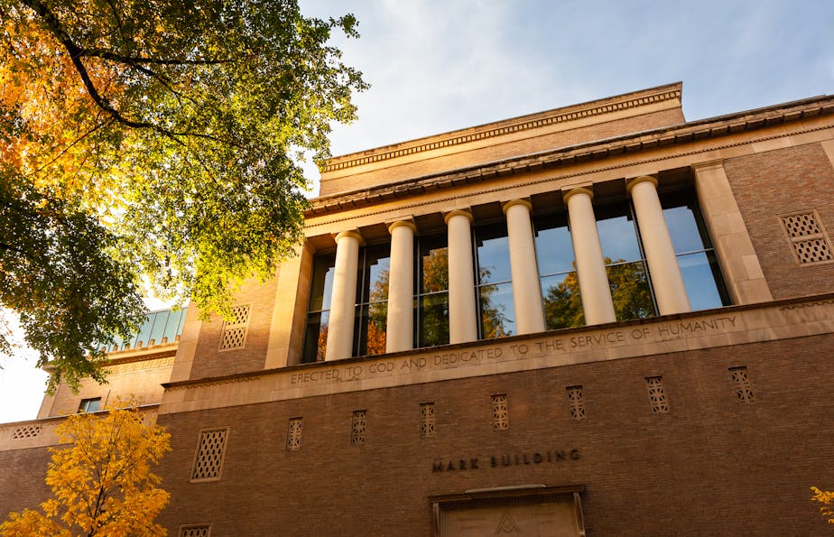 Mark Building Facade in Autumn, Portland, Oregon