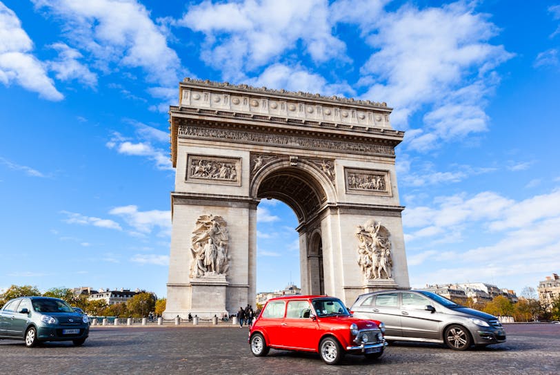 Arc de Triomphe with Red Mini, Paris, France
