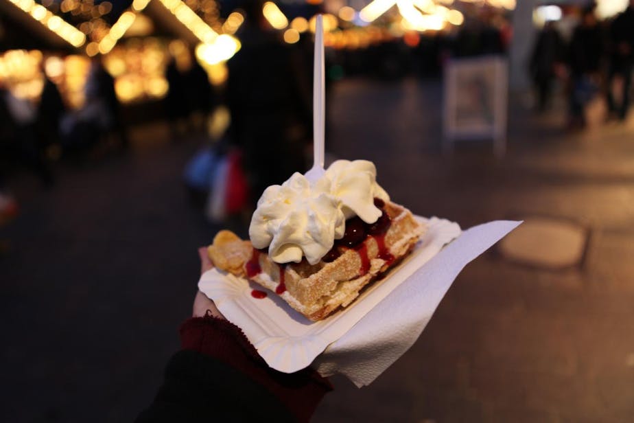 Waffle with hot cherries at Trier Christmas Market