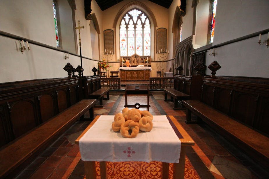 chancel with harvest decor