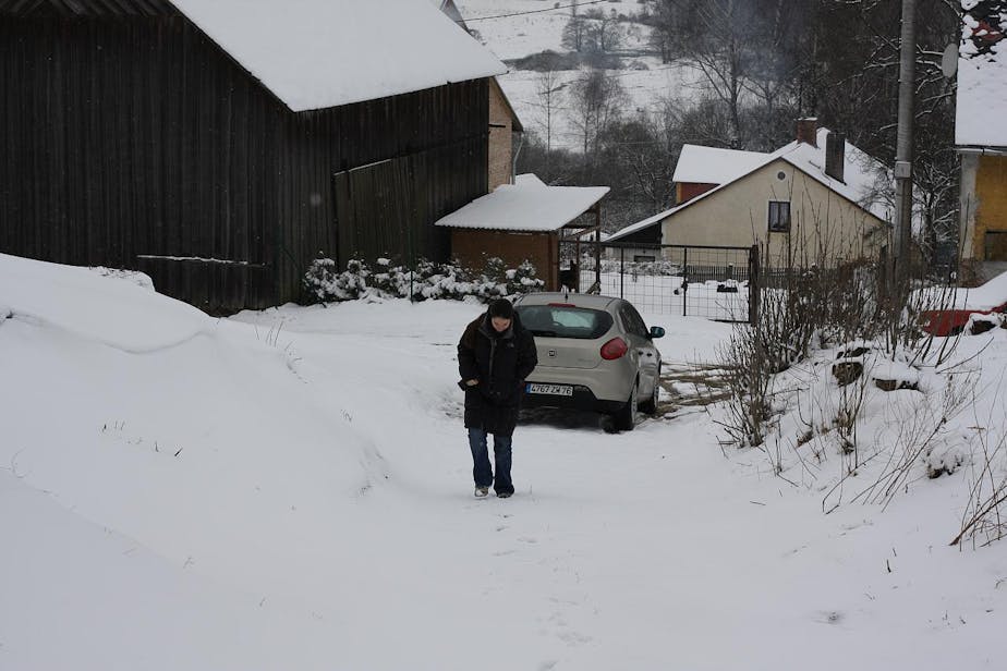climbing the hill to the church