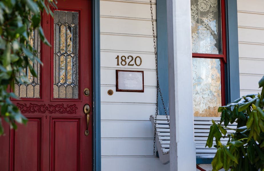 Porch with Plaque, First Simpson Cottage (1820 Court St NE) - Salem, Oregon