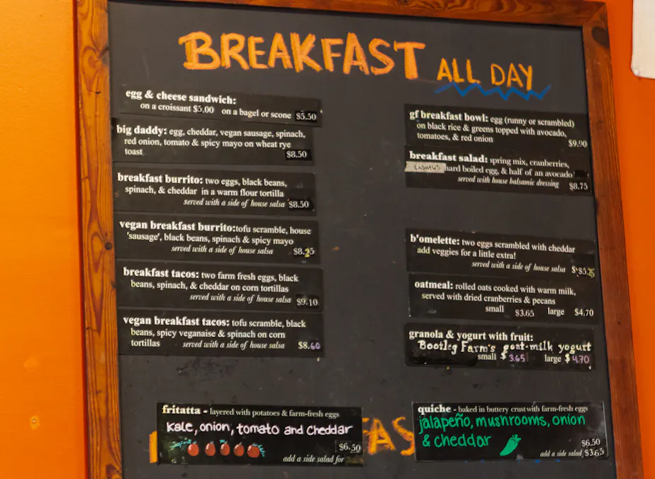 Breakfast menu