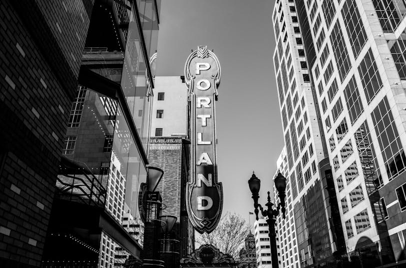 Portland Sign in Black and White