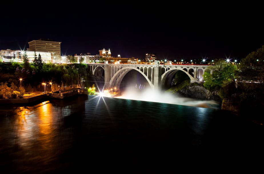 Monroe Street Bridge and Spokane Falls by Night